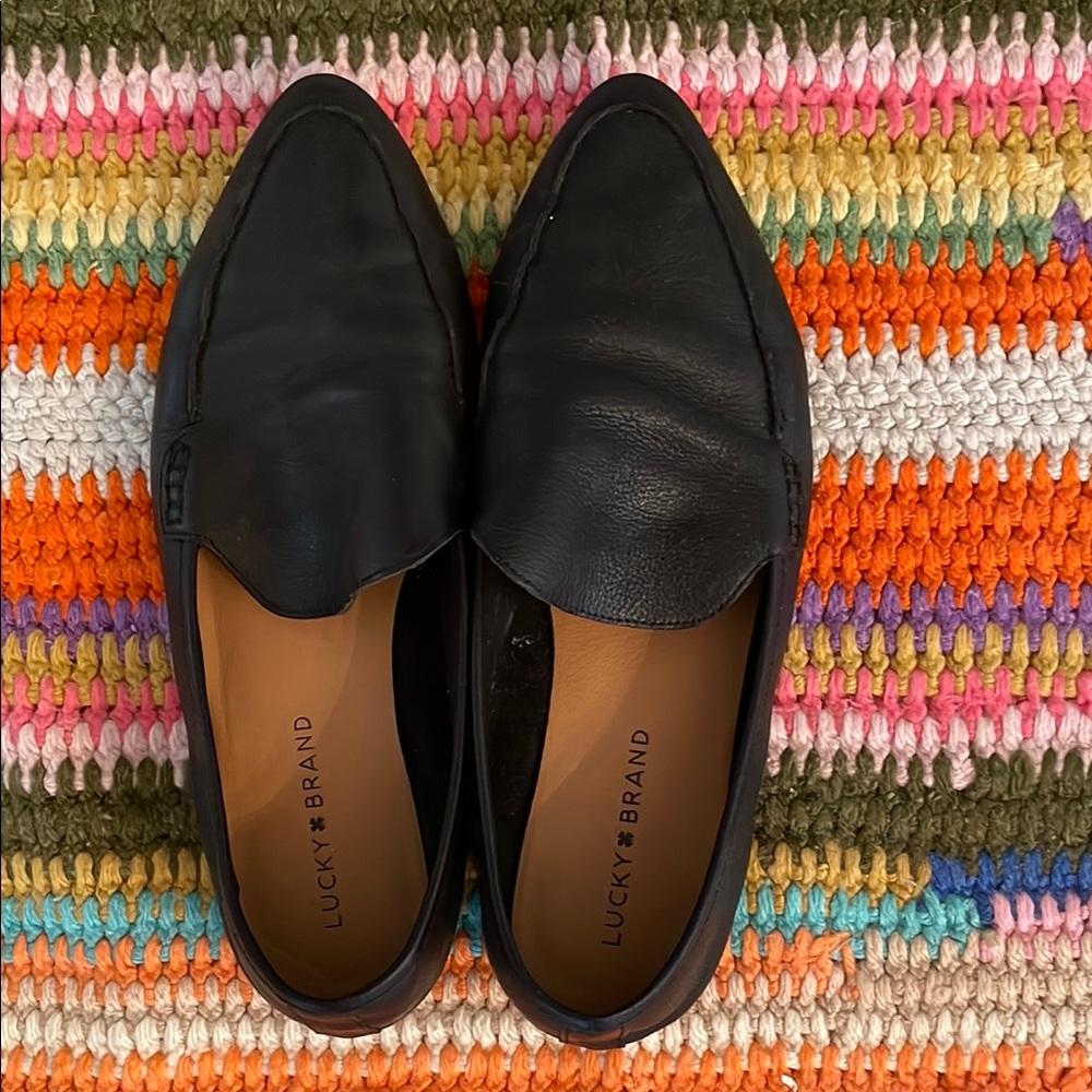 Lucky Brand Black Slip-On Leather Loafers